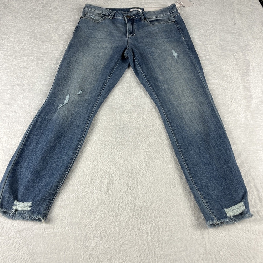 LC Lauren Conrad Skinny Jeans Womens 10 Blue NWT Destructed Mid Rise Raw Hem